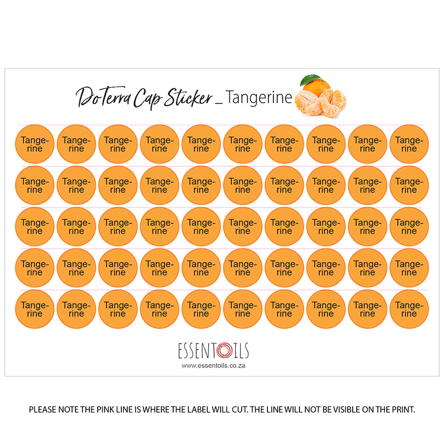 doTERRA Cap Stickers - Single Oils - Sheets of 50 - Tangerine - essentoils.co.za