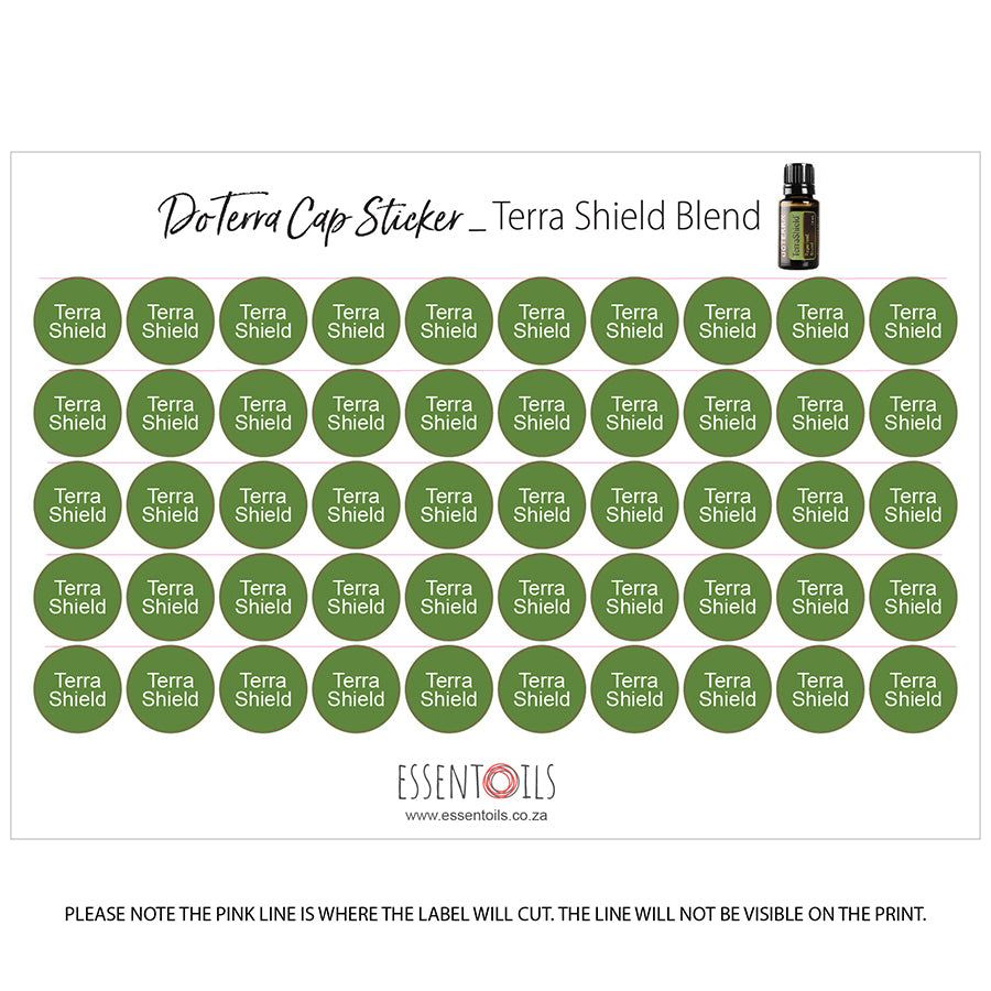 doTERRA Cap Stickers - Blends - Sheets of 50 - Terra Shield - essentoils.co.za