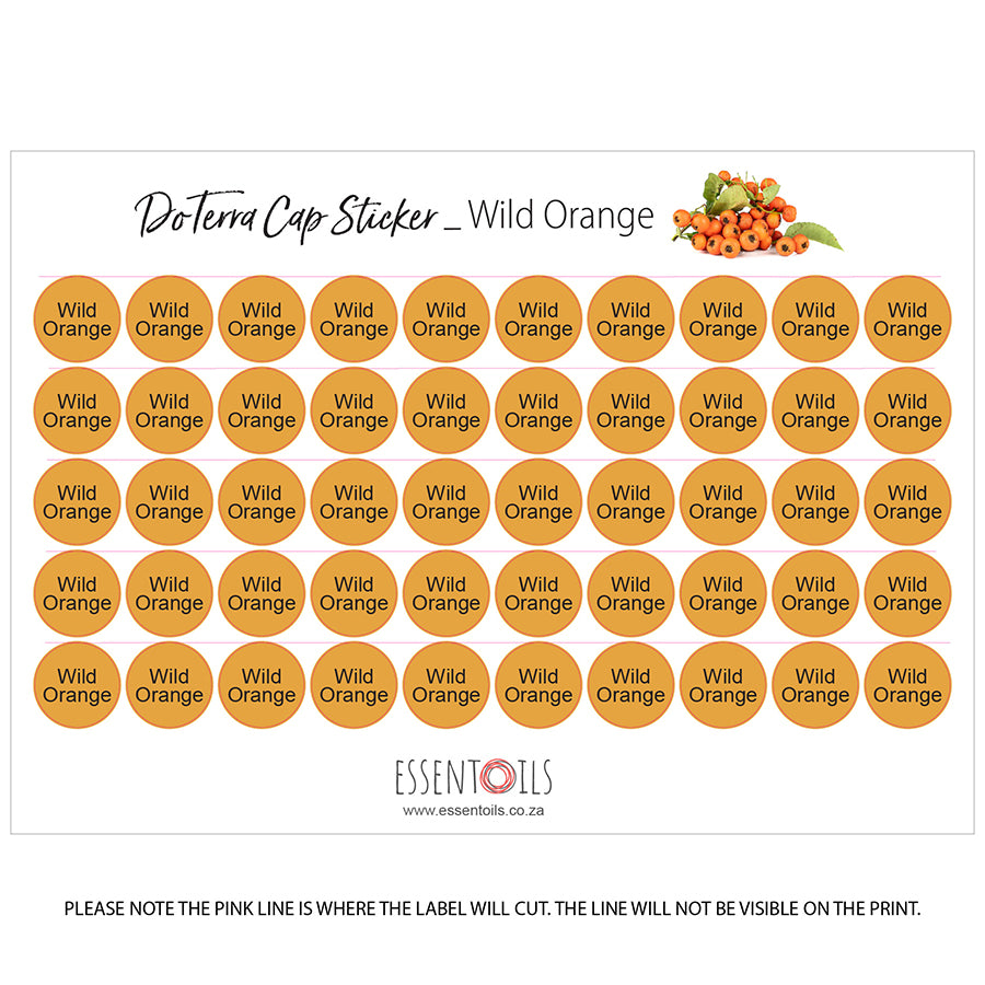 doTERRA Cap Stickers - Single Oils - Sheets of 50 - Wild Orange - essentoils.co.za