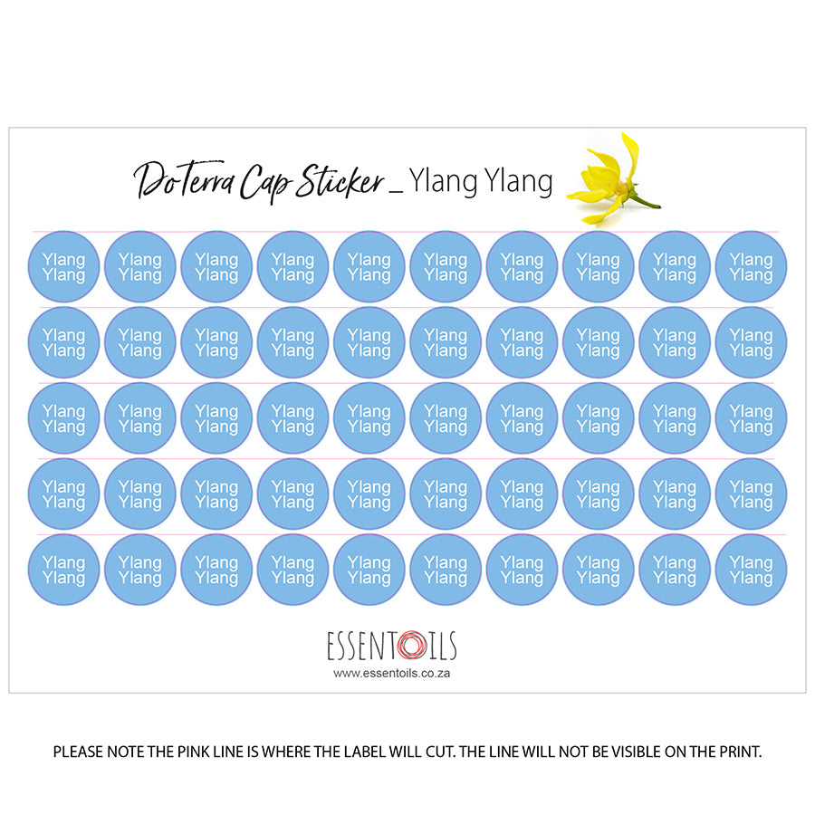 doTERRA Cap Stickers - Single Oils - Sheets of 50 - Ylang Ylang - essentoils.co.za
