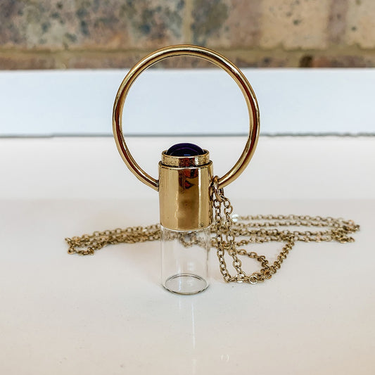 Ring Roller Bottle Pendant - Brass with Obsidian - essentoils.co.za