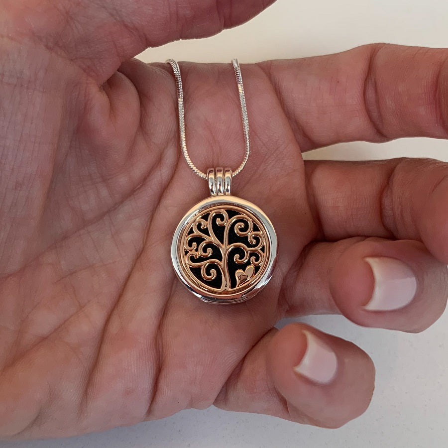 2-Tone Tree of Life Diffuser Locket Necklace - essentoils.co.za