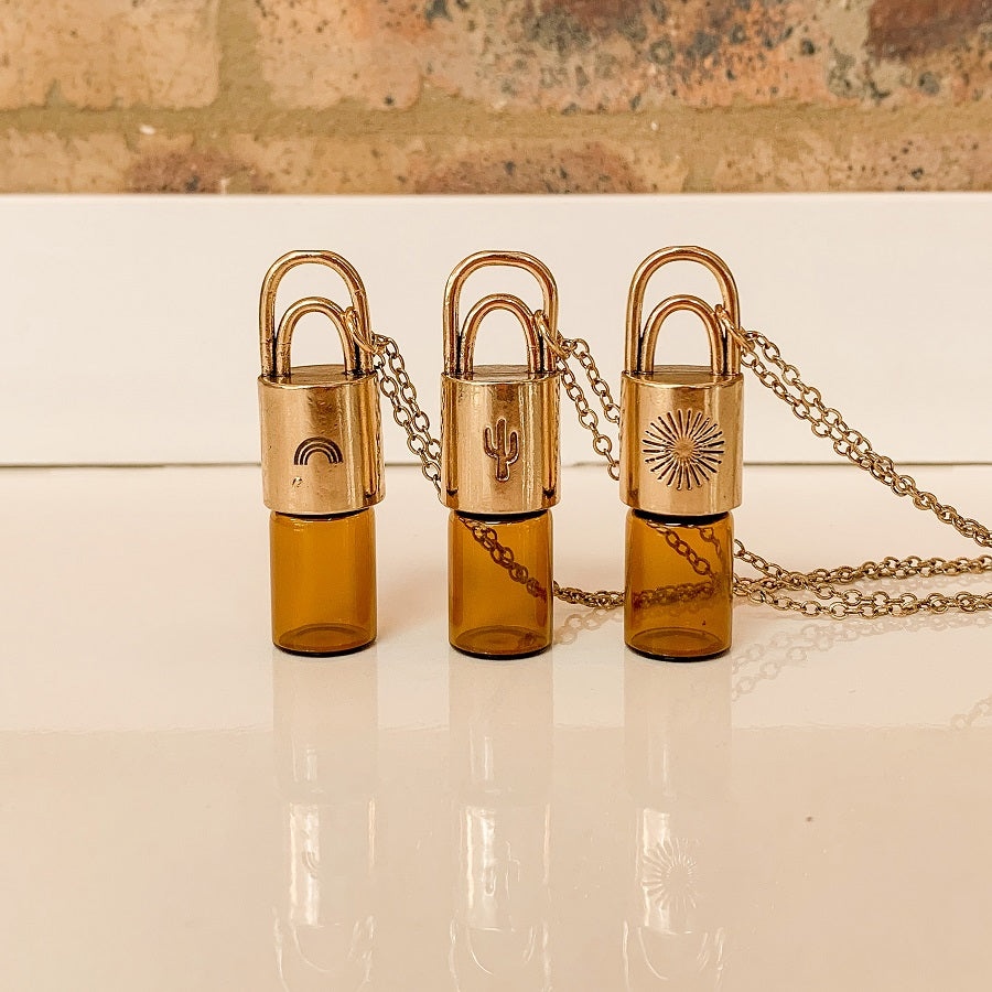 Rainbow Roller Bottle Brass Pendant - essentoils.co.za