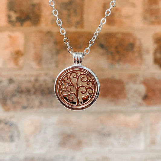 2-Tone Tree of Life Diffuser Locket Necklace - essentoils.co.za