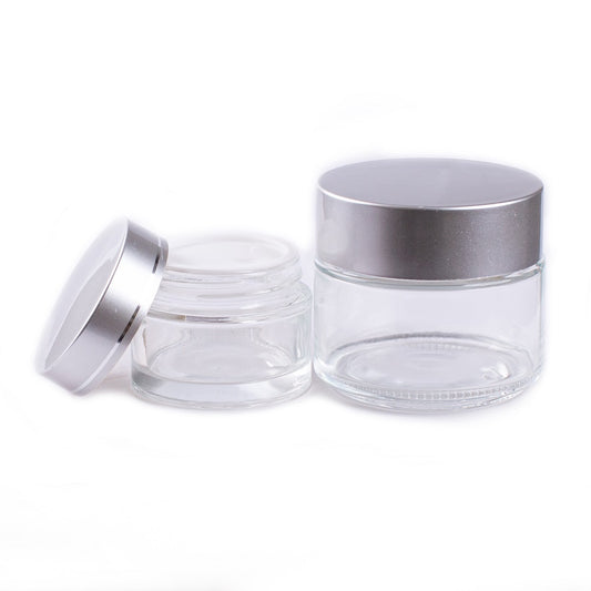 Clear Glass Jar with Silver Lid - essentoils.co.za