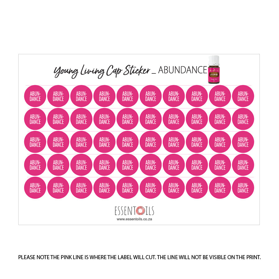 Young Living Cap Stickers - Blends - Sheets of 50 - Abundance - essentoils.co.za