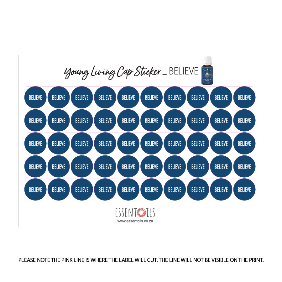 Young Living Cap Stickers - Blends - Sheets of 50 - Believe - essentoils.co.za