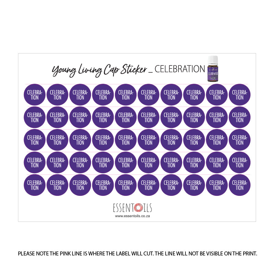 Young Living Cap Stickers - Blends - Sheets of 50 - Celebration - essentoils.co.za