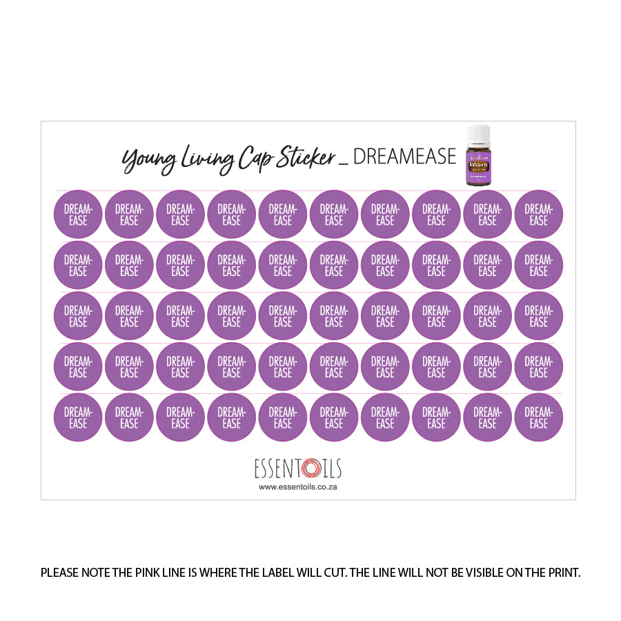 Young Living Cap Stickers - Blends - Sheets of 50 - Dreamease - essentoils.co.za