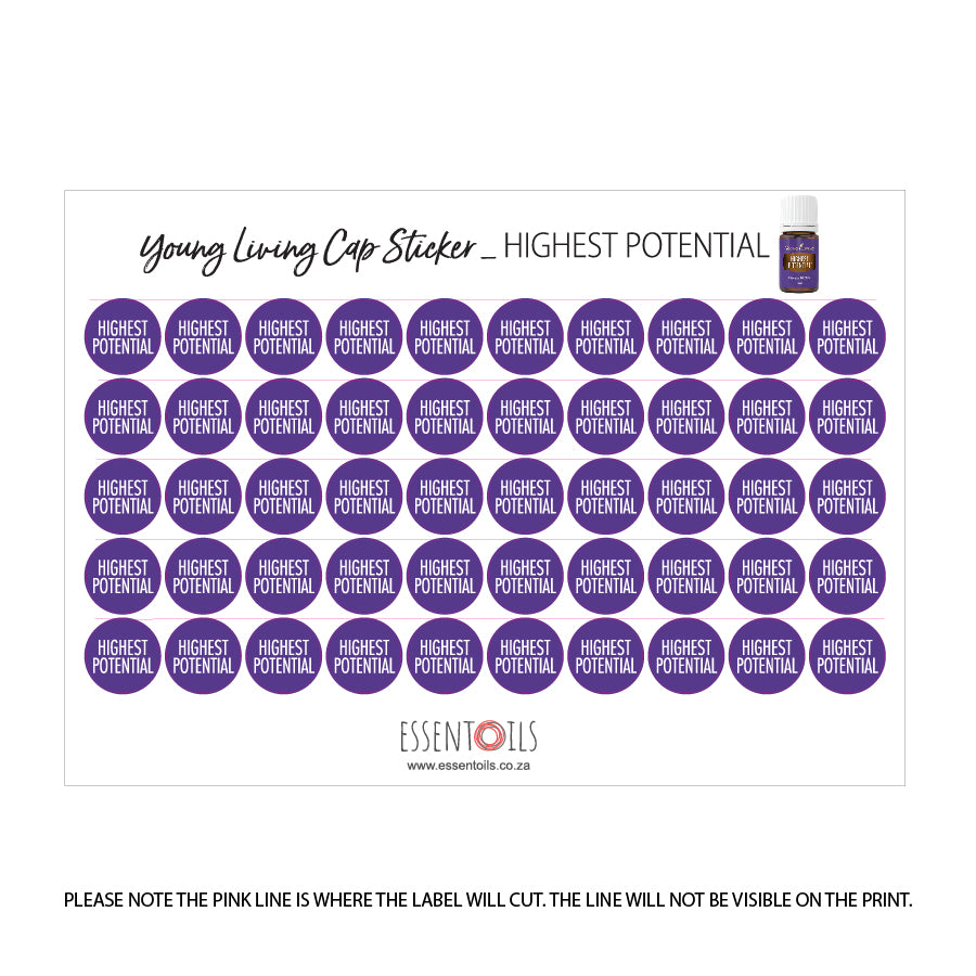 Young Living Cap Stickers - Blends - Sheets of 50 - Highest Potential - essentoils.co.za