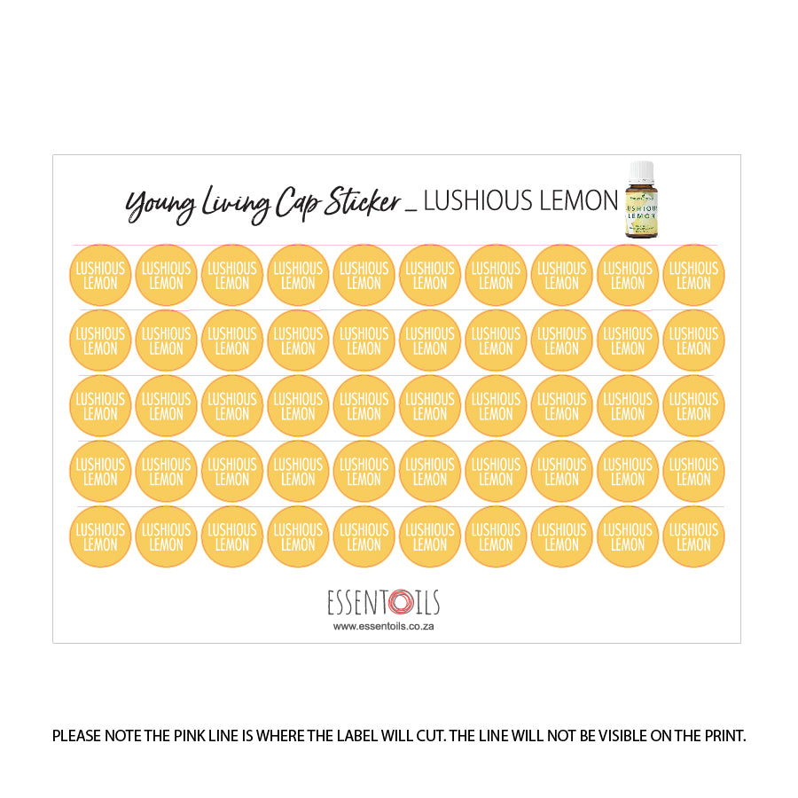 Young Living Cap Stickers - Blends - Sheets of 50 - Lushious Lemon - essentoils.co.za