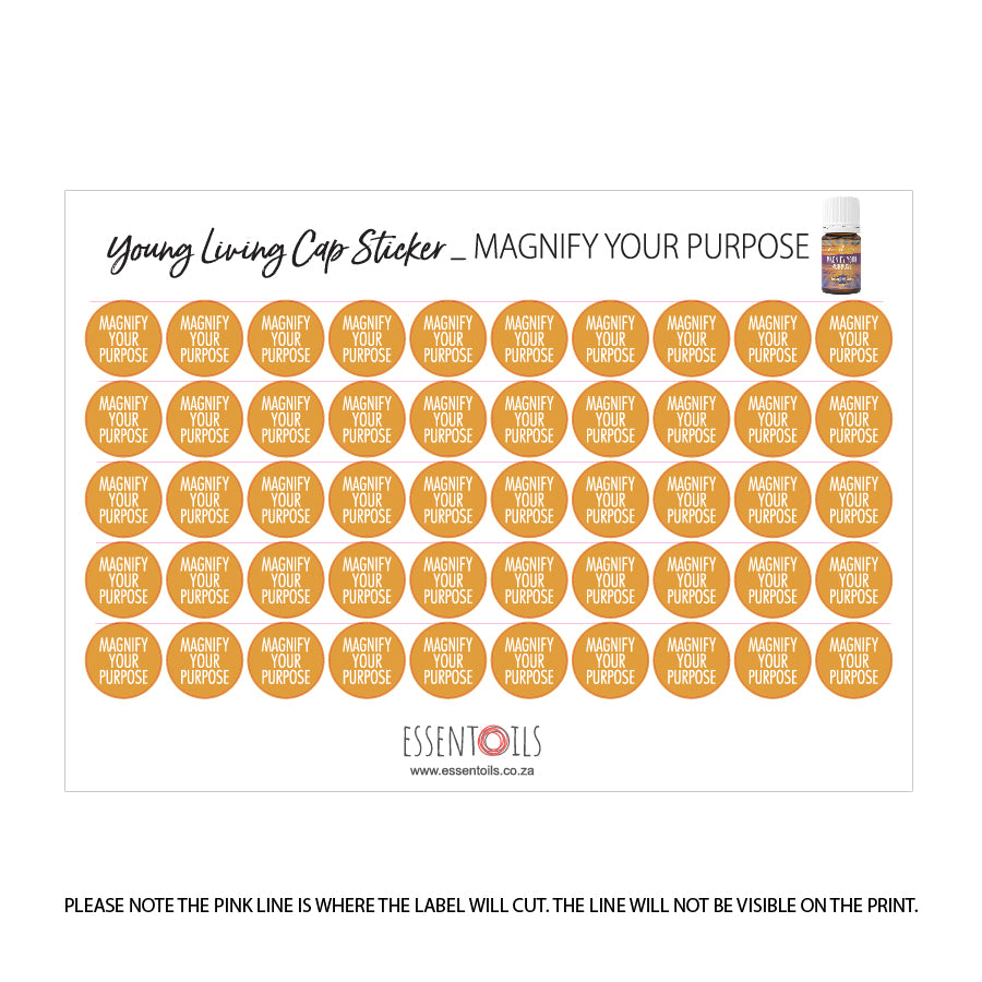 Young Living Cap Stickers - Blends - Sheets of 50 - Magnify Your Purpose - essentoils.co.za