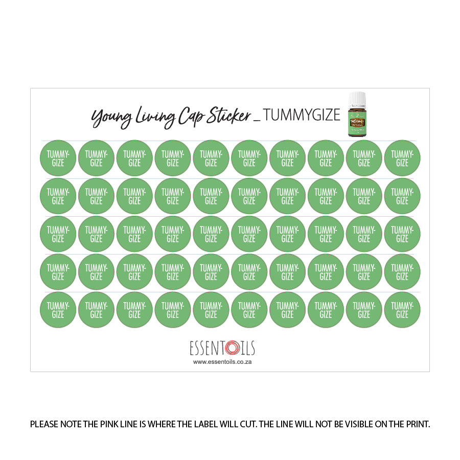 Young Living Cap Stickers - Blends - Sheets of 50 - Tummygize - essentoils.co.za