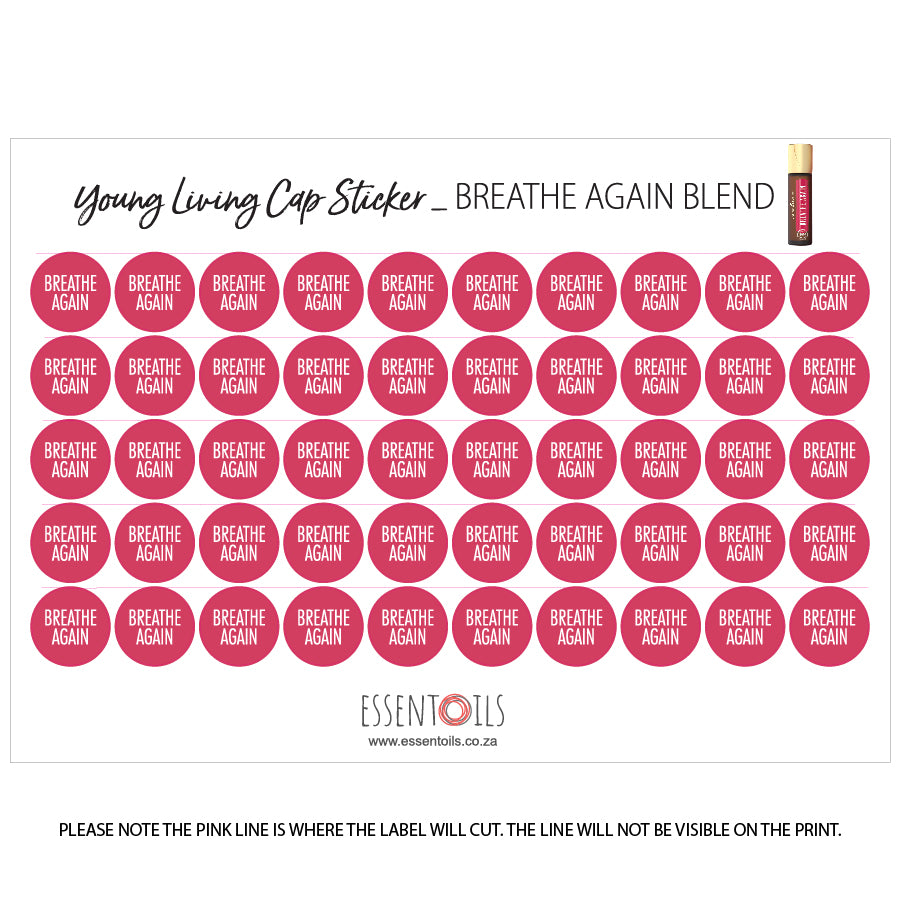 Young Living Cap Stickers - Blends - Sheets of 50 - Breathe Again - essentoils.co.za
