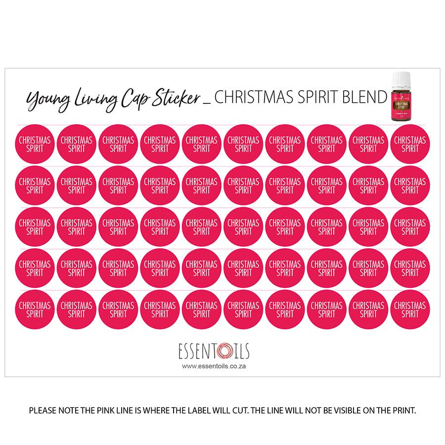 Young Living Cap Stickers - Blends - Sheets of 50 - Christmas Spirit - essentoils.co.za