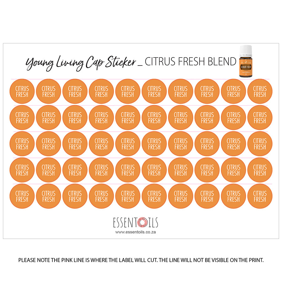 Young Living Cap Stickers - Blends - Sheets of 50 - Citrus Fresh - essentoils.co.za