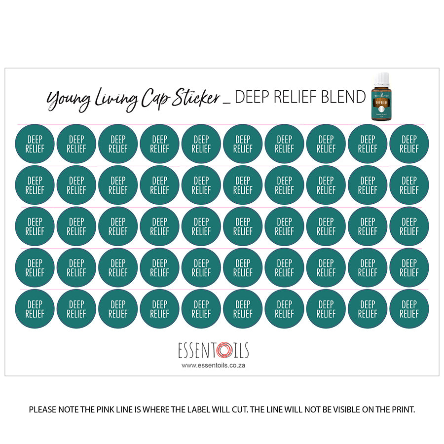 Young Living Cap Stickers - Blends - Sheets of 50 - Deep Relief - essentoils.co.za