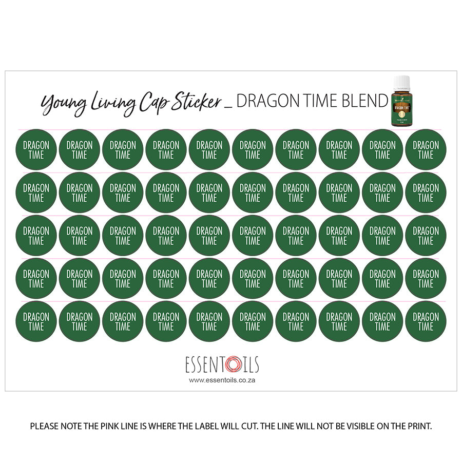 Young Living Cap Stickers - Blends - Sheets of 50 - Dragon Time - essentoils.co.za
