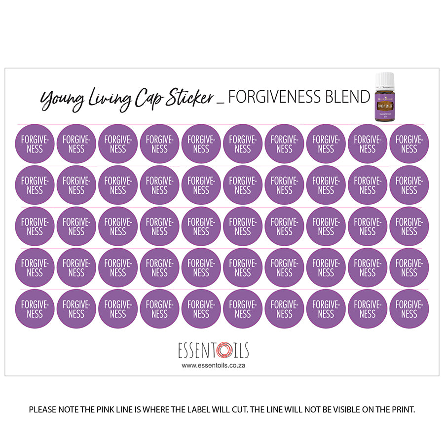 Young Living Cap Stickers - Blends - Sheets of 50 - Forgiveness - essentoils.co.za