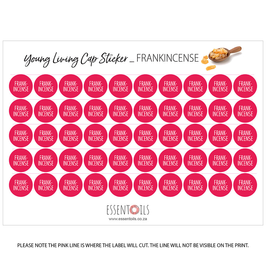Young Living Cap Stickers - Single Oils - Sheets of 50 - Frankincense - essentoils.co.za
