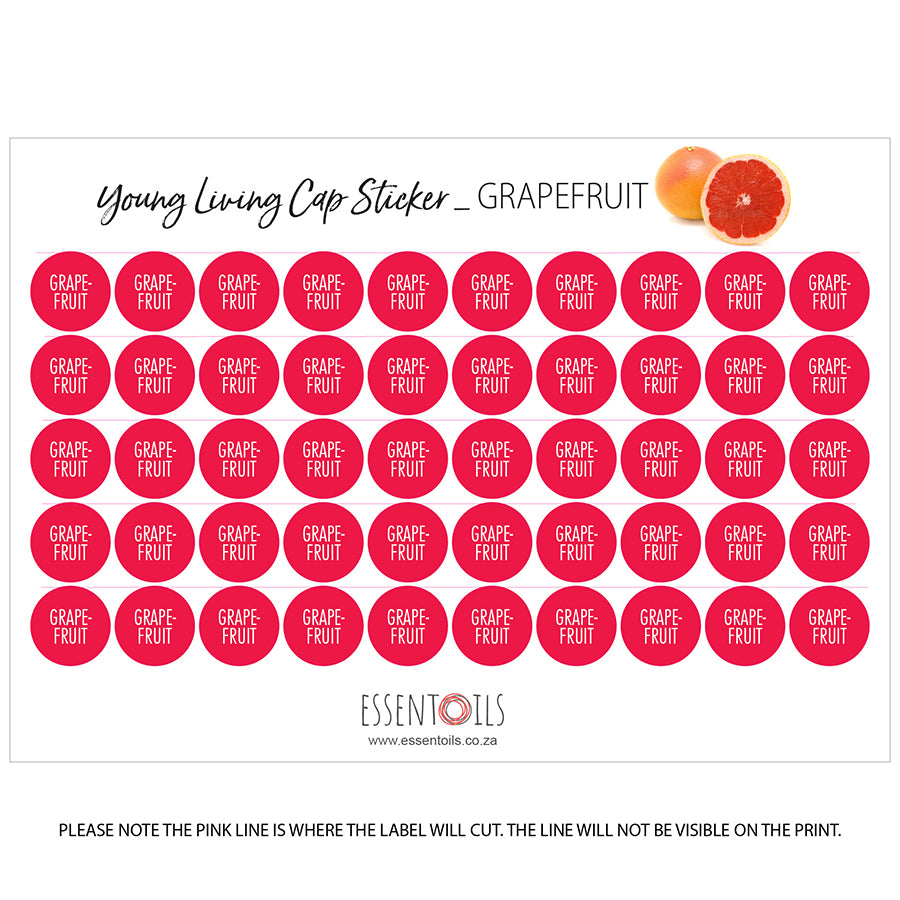 Young Living Cap Stickers - Single Oils - Sheets of 50 - Grapefruit - essentoils.co.za