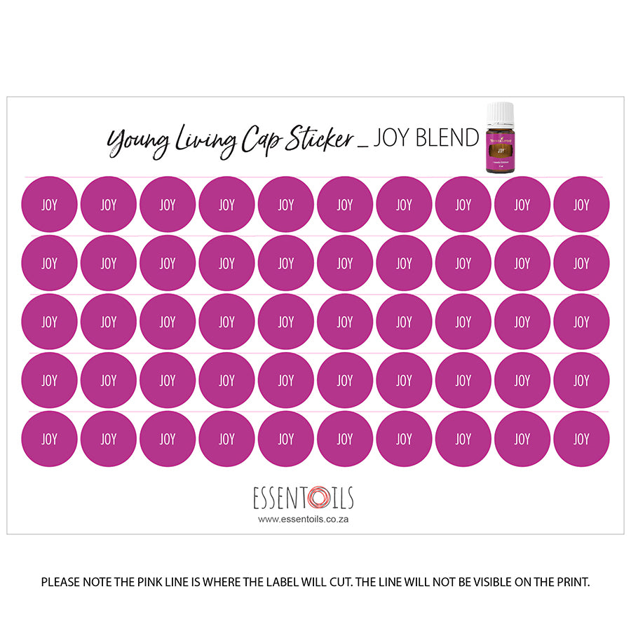 Young Living Cap Stickers - Blends - Sheets of 50 - Joy - essentoils.co.za