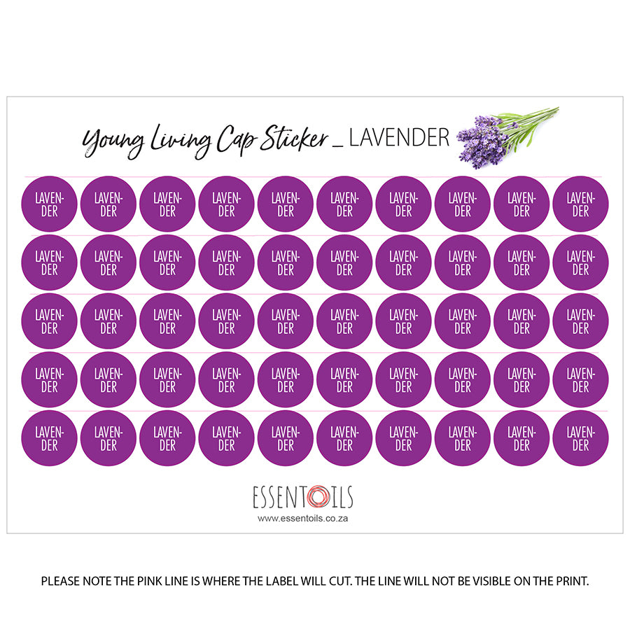 Young Living Cap Stickers - Single Oils - Sheets of 50 - Lavender - essentoils.co.za