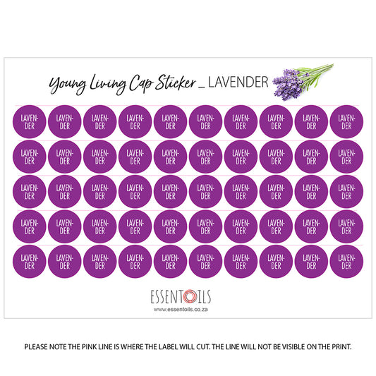 Young Living Cap Stickers - Single Oils - Sheets of 50 - Lavender - essentoils.co.za