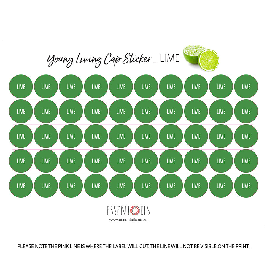 Young Living Cap Stickers - Single Oils - Sheets of 50 - Lime - essentoils.co.za