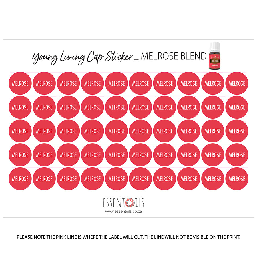 Young Living Cap Stickers - Blends - Sheets of 50 - Melrose - essentoils.co.za