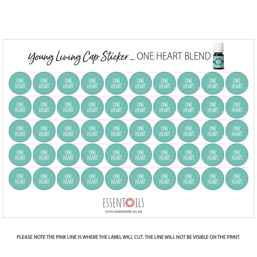 Young Living Cap Stickers - Blends - Sheets of 50 - One Heart - essentoils.co.za