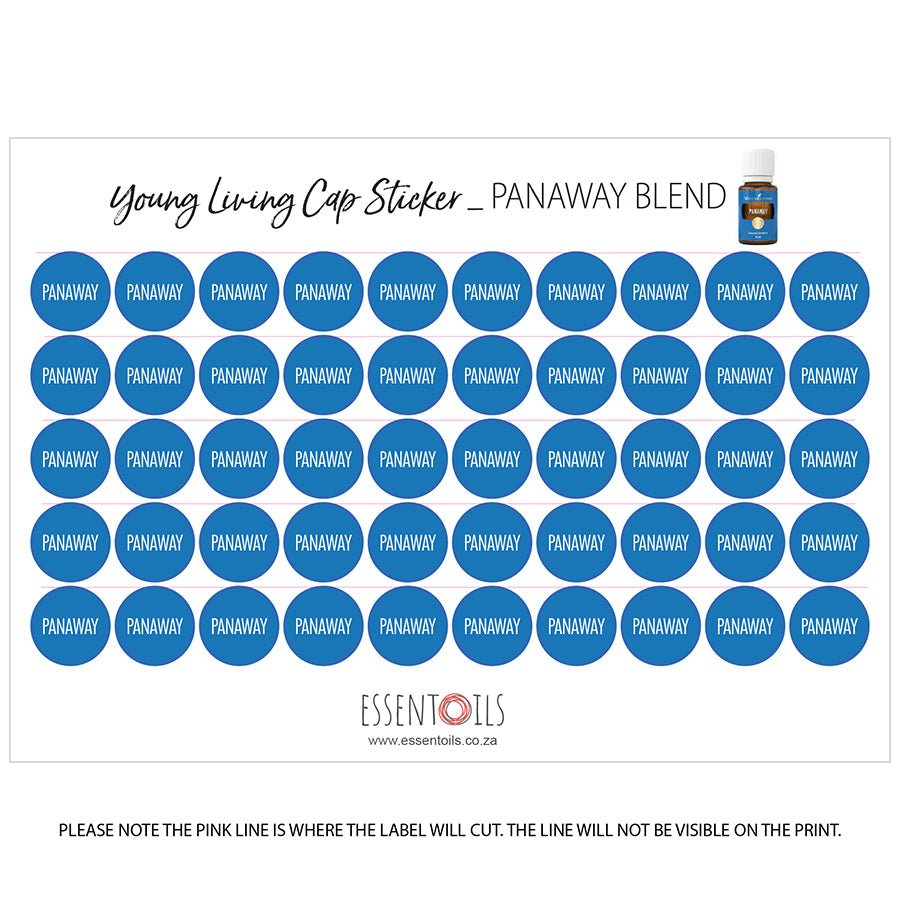 Young Living Cap Stickers - Blends - Sheets of 50 - PanAway - essentoils.co.za