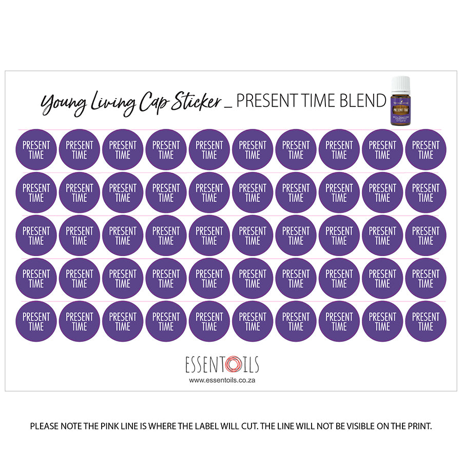 Young Living Cap Stickers - Blends - Sheets of 50 - Present Time - essentoils.co.za