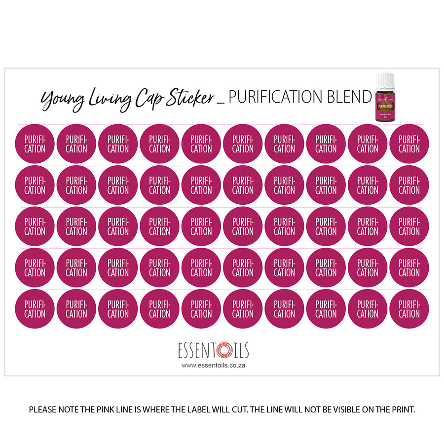 Young Living Cap Stickers - Blends - Sheets of 50 - Purification - essentoils.co.za