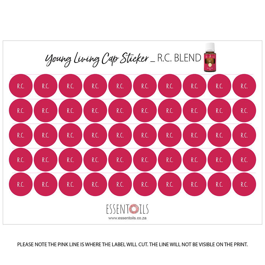 Young Living Cap Stickers - Blends - Sheets of 50 - RC - essentoils.co.za