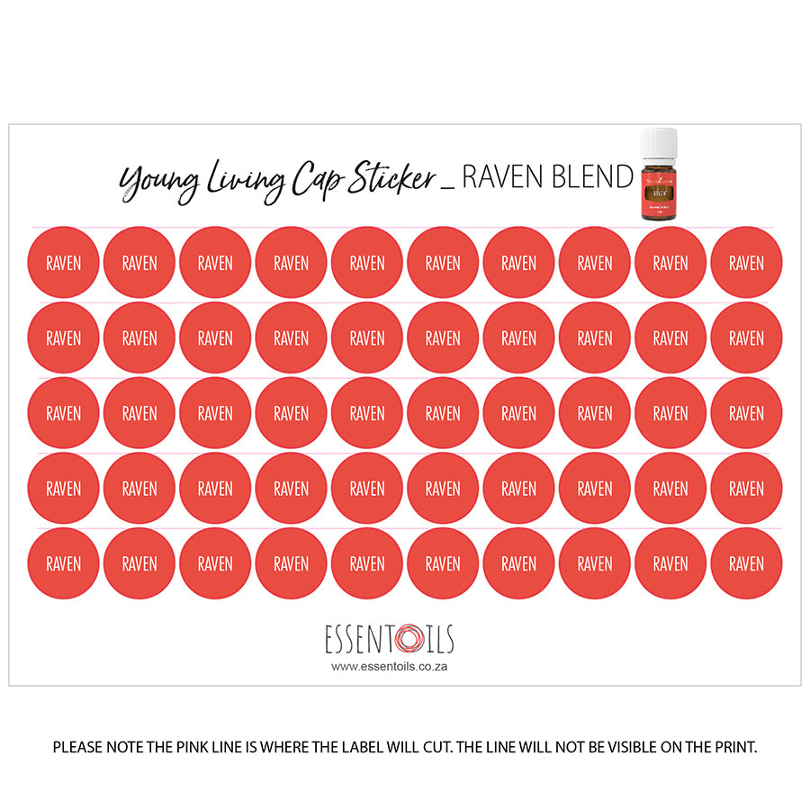 Young Living Cap Stickers - Blends - Sheets of 50 - Raven - essentoils.co.za