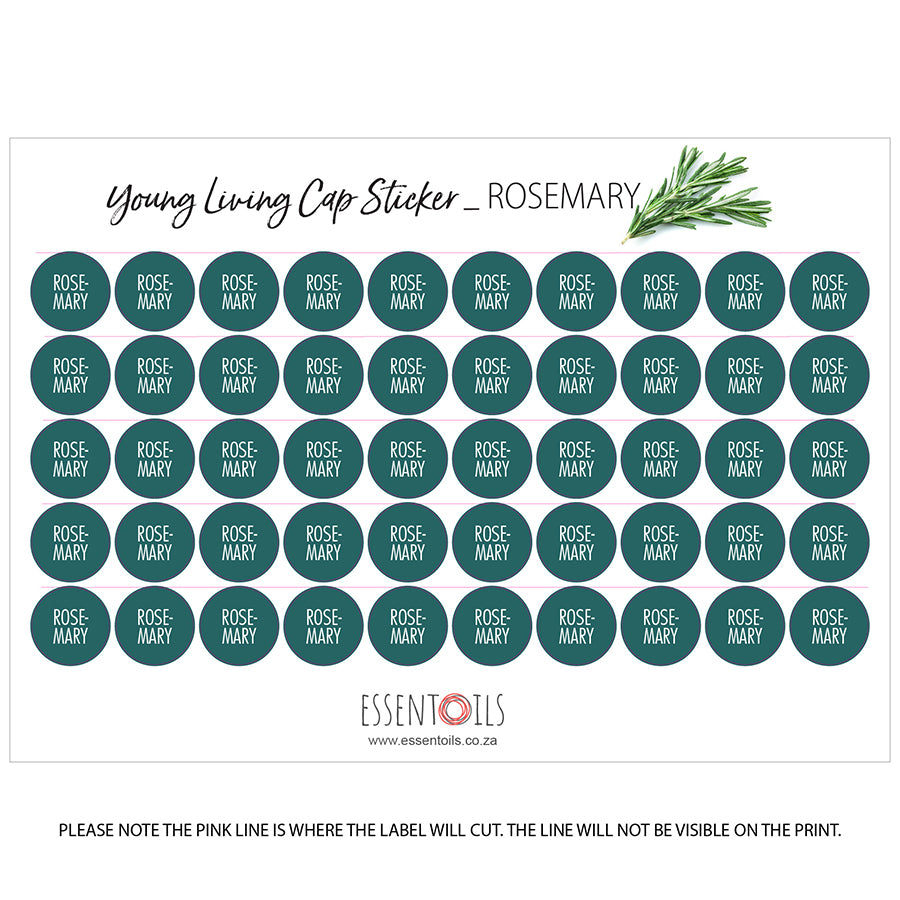 Young Living Cap Stickers - Single Oils - Sheets of 50 - Rosemary - essentoils.co.za