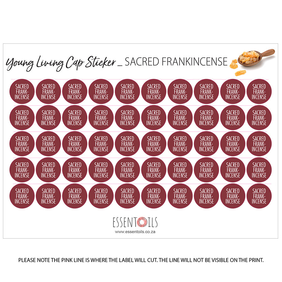 Young Living Cap Stickers - Single Oils - Sheets of 50 - Sacred Frankincense - essentoils.co.za
