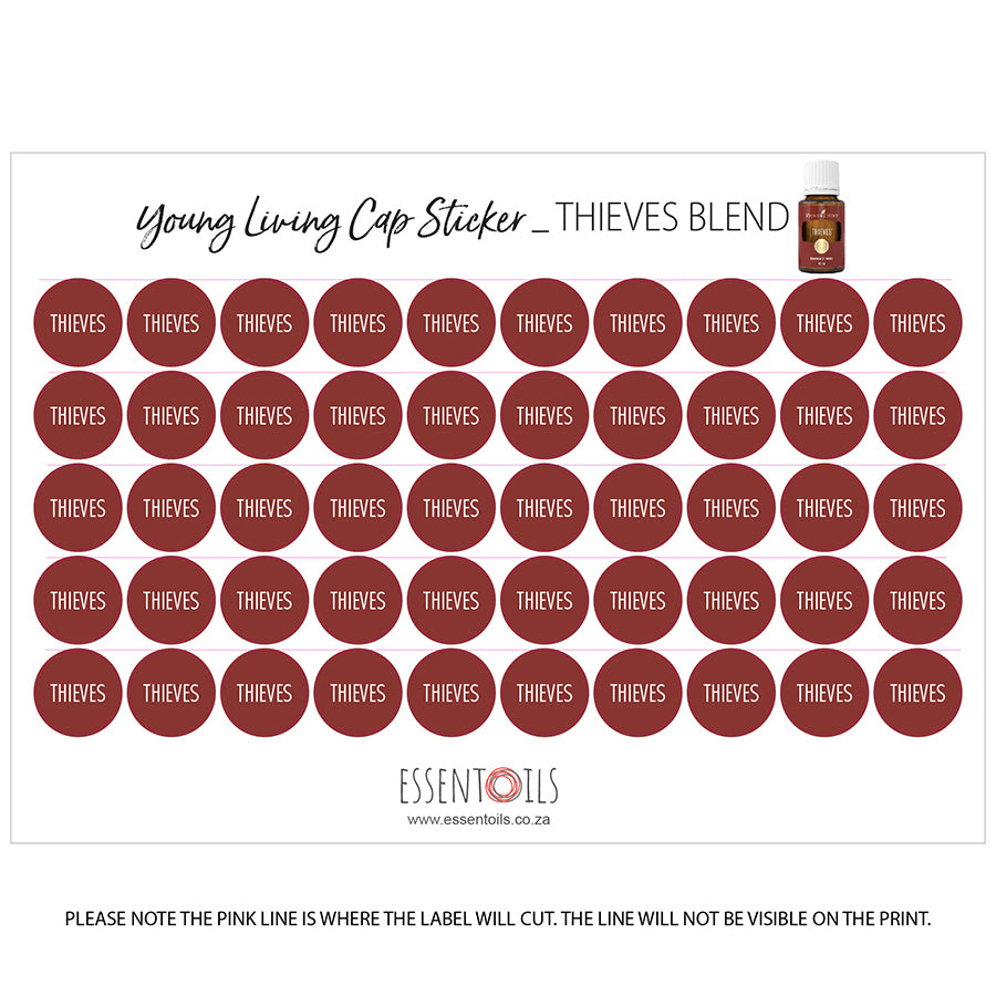 Young Living Cap Stickers - Blends - Sheets of 50 - Thieves - essentoils.co.za