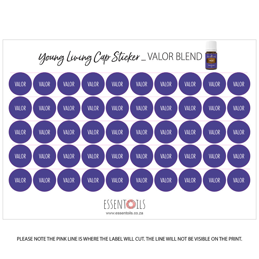 Young Living Cap Stickers - Blends - Sheets of 50 - Valour - essentoils.co.za