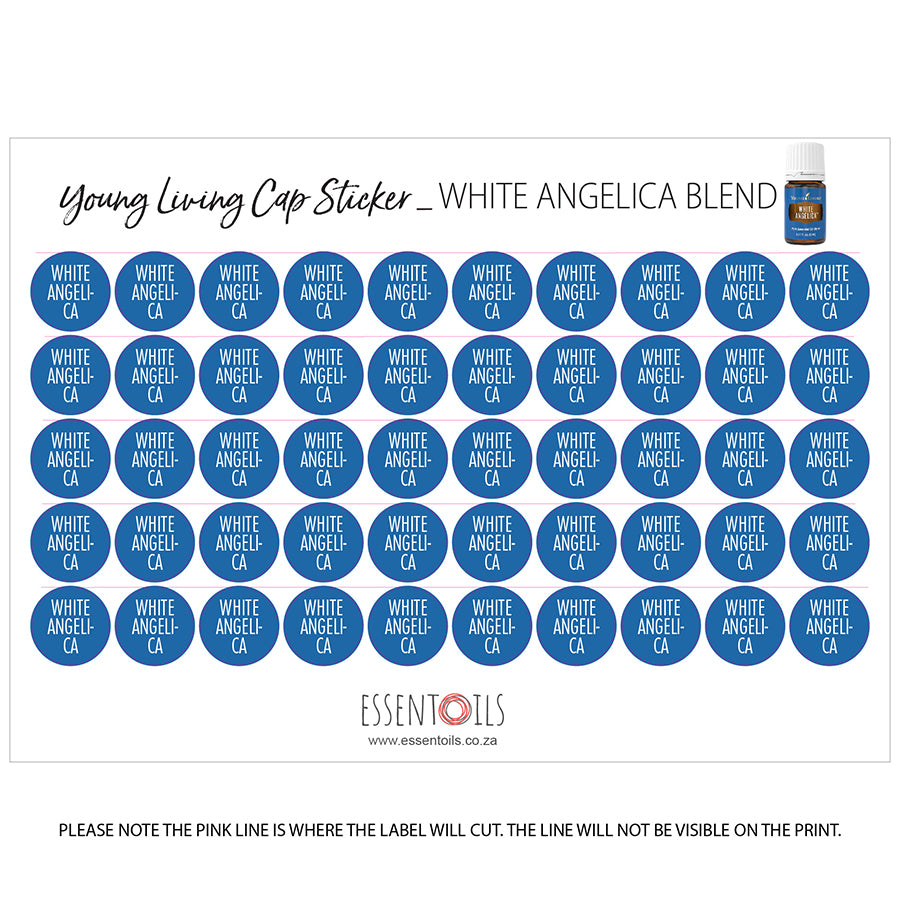 Young Living Cap Stickers - Blends - Sheets of 50 - White Angelica - essentoils.co.za