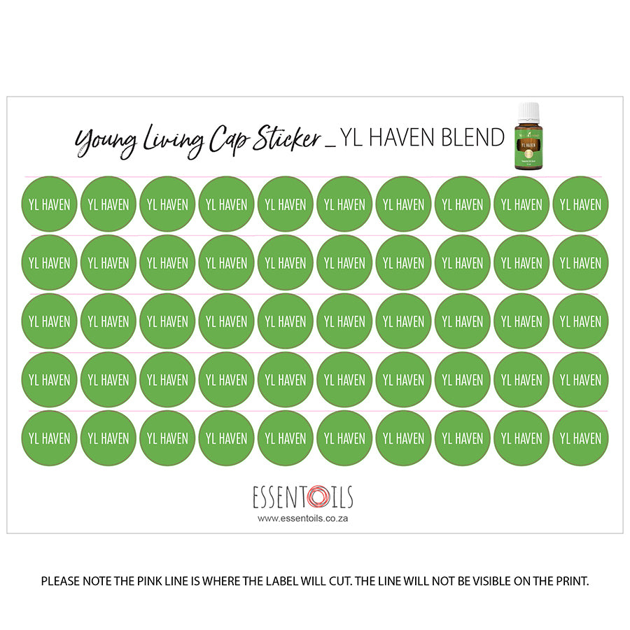 Young Living Cap Stickers - Blends - Sheets of 50 - YL Haven - essentoils.co.za