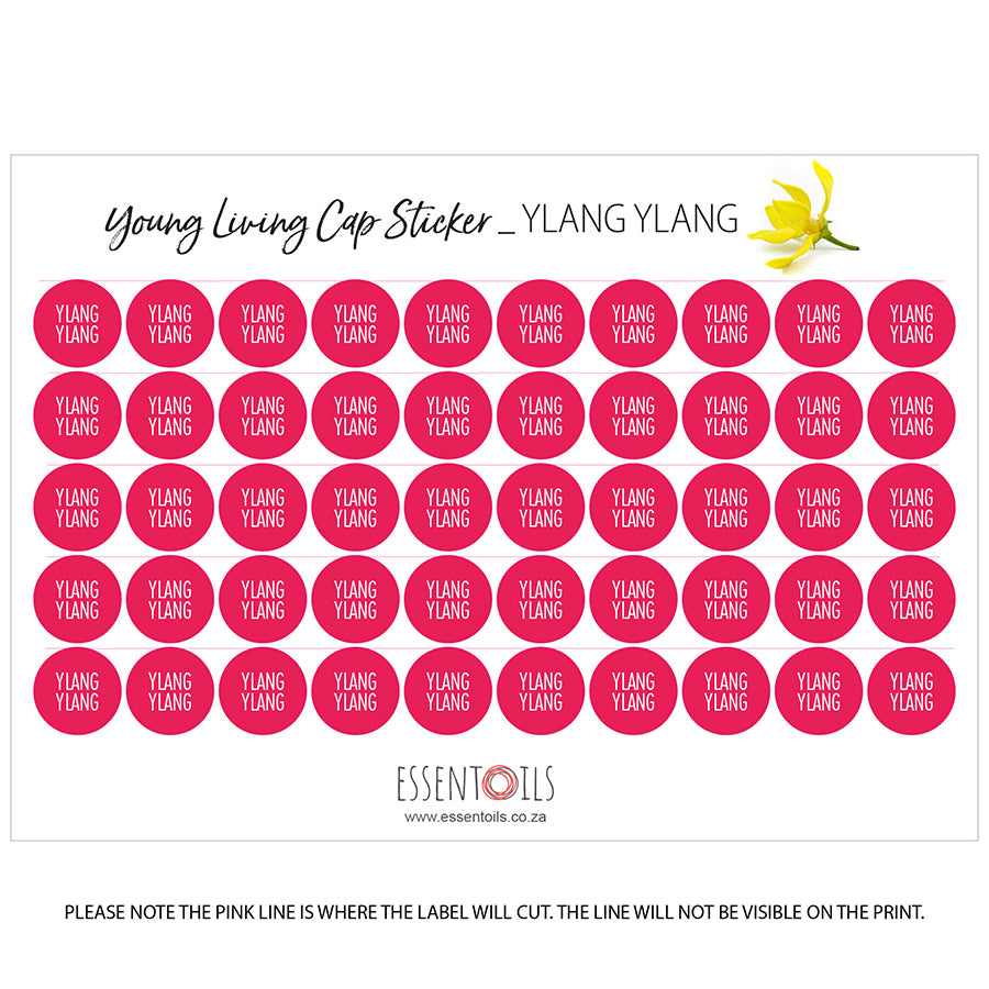 Young Living Cap Stickers - Single Oils - Sheets of 50 - Ylang Ylang - essentoils.co.za