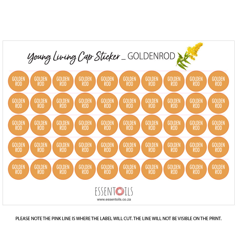 Young Living Cap Stickers - Single Oils - Sheets of 50 - Golden Rod - essentoils.co.za