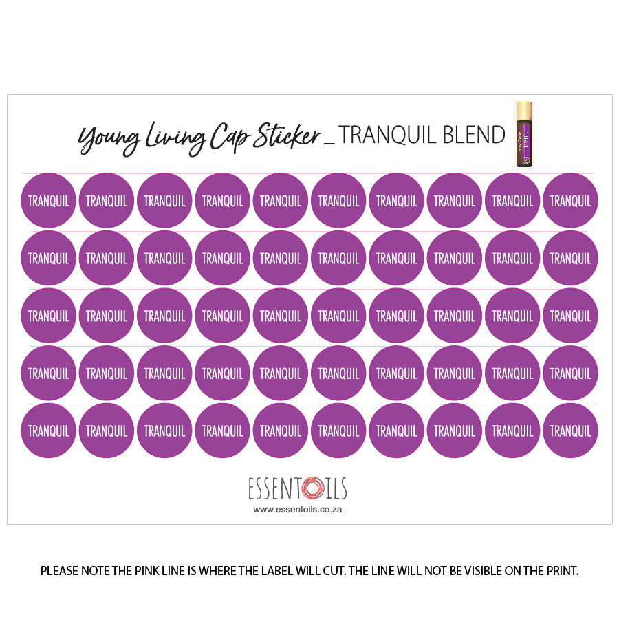 Young Living Cap Stickers - Blends - Sheets of 50 - Tranquil - essentoils.co.za