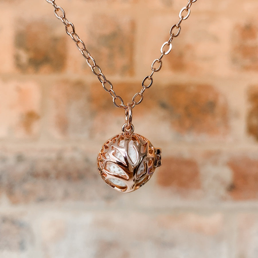 Mini Rose Gold Swirl Cage Pendant Necklace - essentoils.co.za